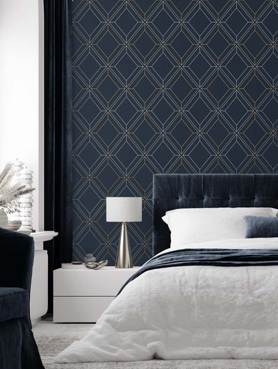 product image for Linework Gem Midnight Blue & Metallic Gold from the Etten Geometric Collection by Seabrook 24