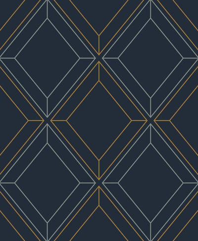 product image for Linework Gem Midnight Blue & Metallic Gold from the Etten Geometric Collection by Seabrook 25