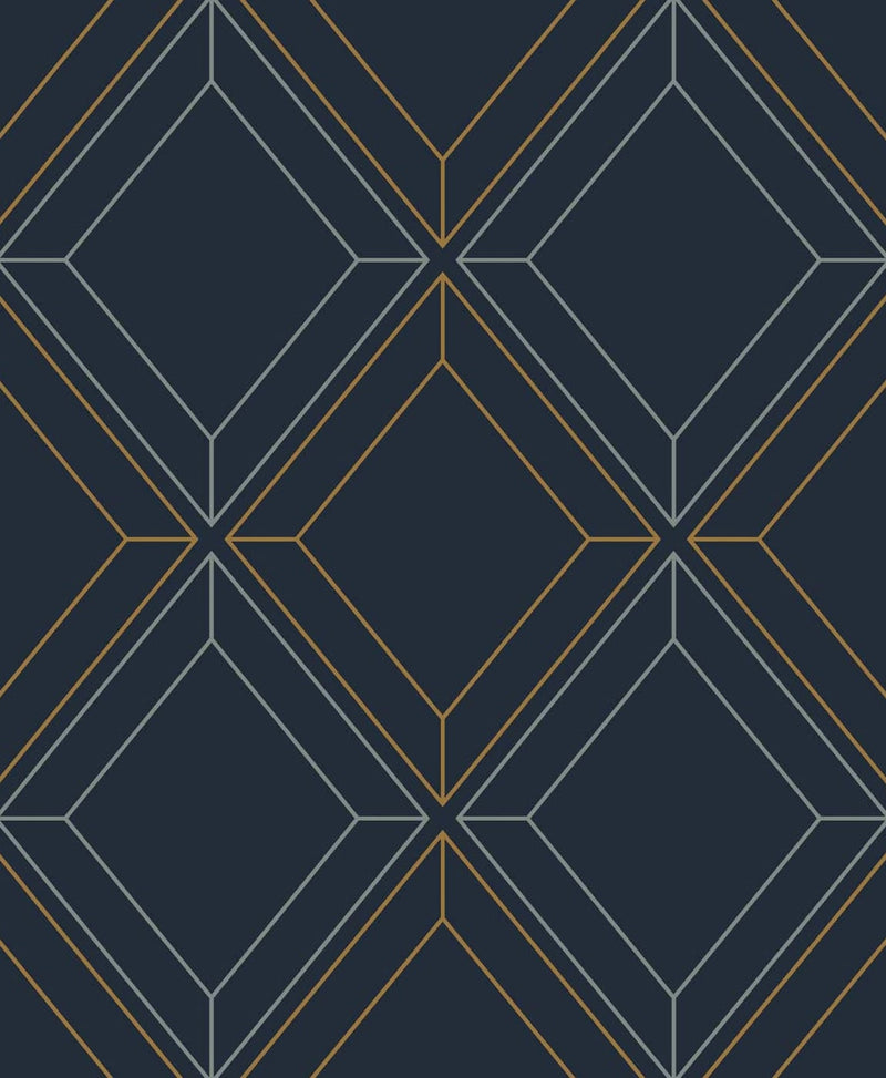 media image for Linework Gem Midnight Blue & Metallic Gold from the Etten Geometric Collection by Seabrook 246