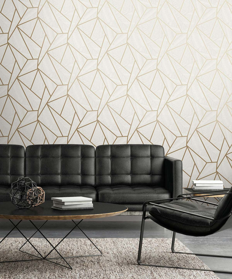 media image for Metro Vector Metallic Gold & Morning Fog from the Etten Geometric Collection by Seabrook 229