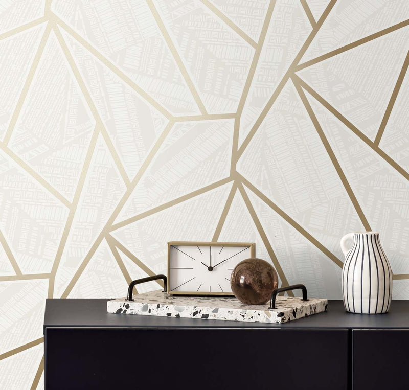 media image for Metro Vector Metallic Gold & Morning Fog from the Etten Geometric Collection by Seabrook 222