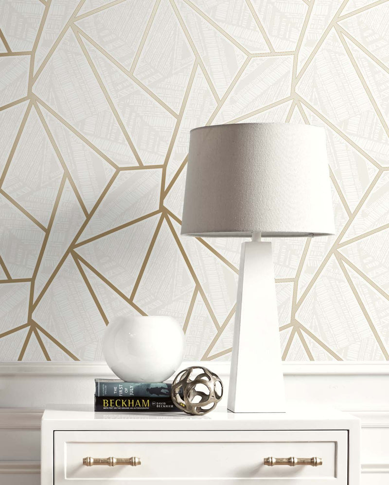 media image for Metro Vector Metallic Gold & Morning Fog from the Etten Geometric Collection by Seabrook 236