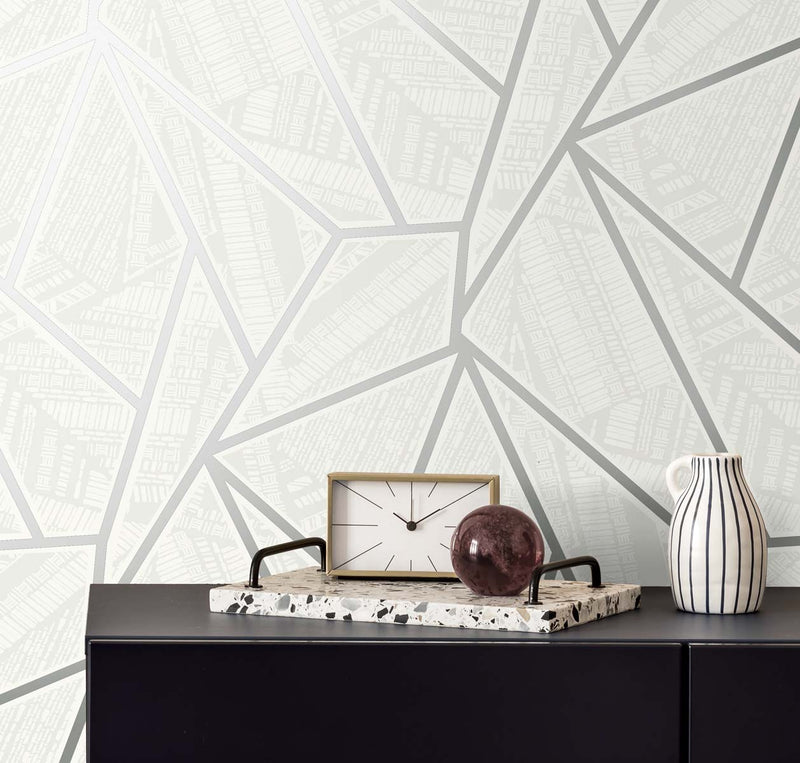 media image for Metro Vector Metallic Silver & Morning Fog from the Etten Geometric Collection by Seabrook 22