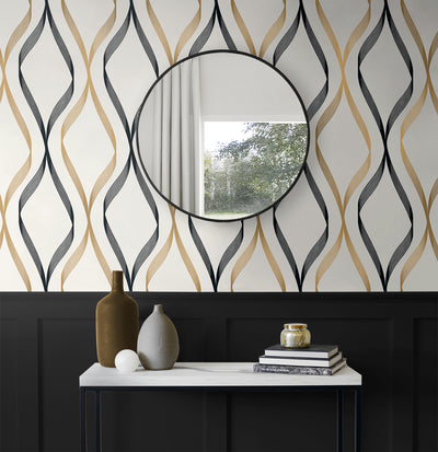 product image for Wave Ogee Metallic Gold & Ebony from the Etten Geometric Collection by Seabrook 7
