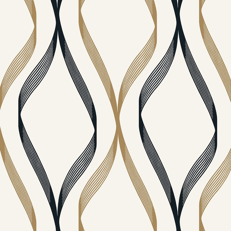 media image for Sample Wave Ogee Metallic Gold & Ebony from the Etten Geometric Collection by Seabrook 281