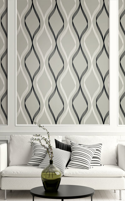 product image for Wave Ogee Fog Grey & Ebony from the Etten Geometric Collection by Seabrook 73