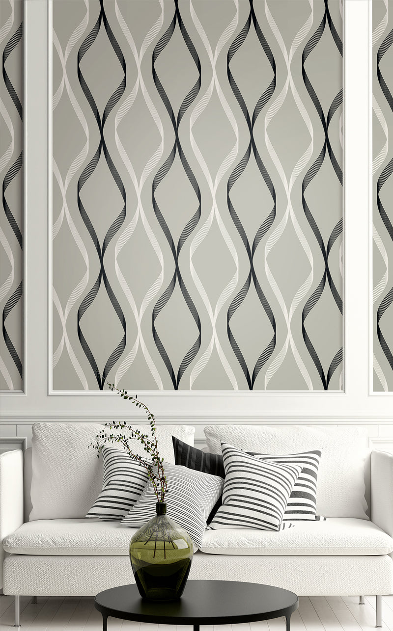 media image for Wave Ogee Fog Grey & Ebony from the Etten Geometric Collection by Seabrook 267