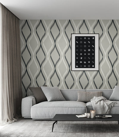 product image for Wave Ogee Fog Grey & Ebony from the Etten Geometric Collection by Seabrook 81