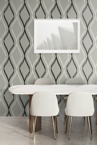 product image for Wave Ogee Fog Grey & Ebony from the Etten Geometric Collection by Seabrook 48