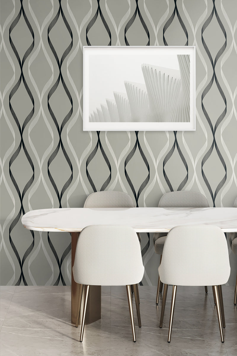 media image for Wave Ogee Fog Grey & Ebony from the Etten Geometric Collection by Seabrook 22