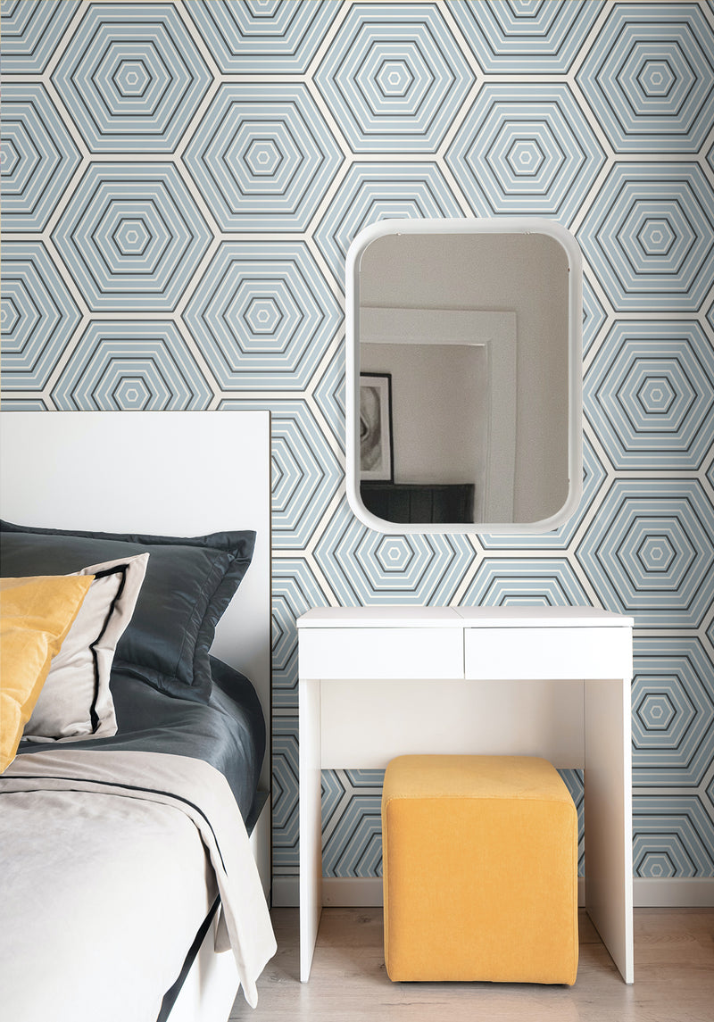 media image for Hex Topography Sky Blue & Argos Grey from the Etten Geometric Collection by Seabrook 251