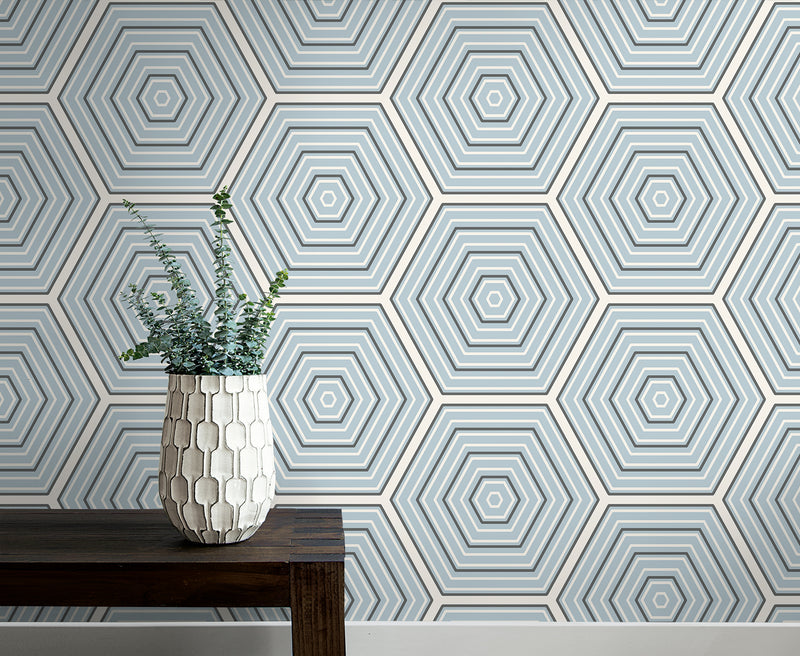 media image for Hex Topography Sky Blue & Argos Grey from the Etten Geometric Collection by Seabrook 271