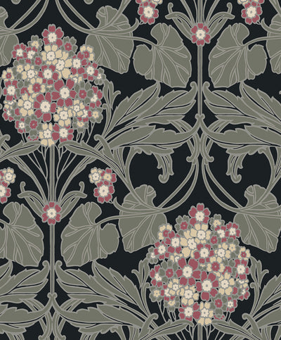 Shop Sample Floral Hydrangea Wallpaper in Ebony & Rose | Burke Decor