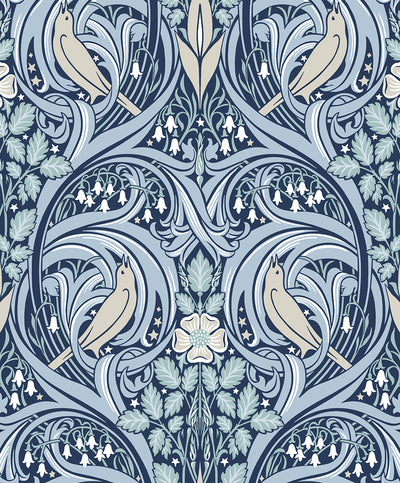 product image of Sample Bird Scroll Wallpaper in Denim & Blue Mist 517