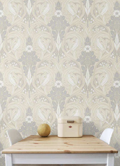product image for Bird Scroll Wallpaper in Swiss Coffee & Grey 58