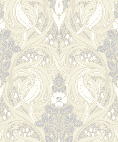 product image of Sample Bird Scroll Wallpaper in Swiss Coffee & Grey 566