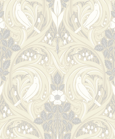 product image for Bird Scroll Wallpaper in Swiss Coffee & Grey 36