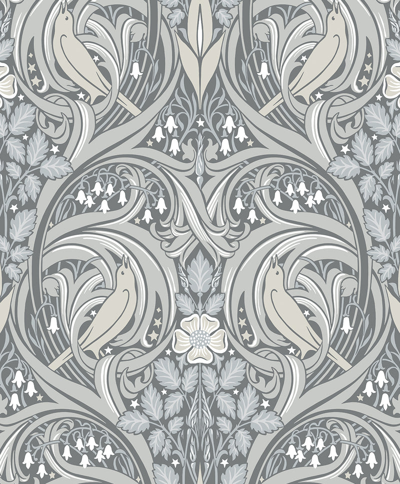 media image for Bird Scroll Wallpaper in Argos Grey & Linen 28