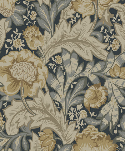 product image of Sample Acanthus Garden Wallpaper in Midnight Blue & Beige 52