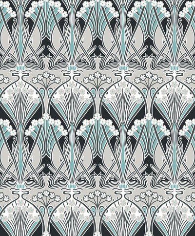 product image for Dragonfly Damask Wallpaper in Ebony & Aqua 76