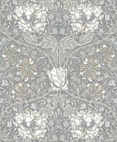 product image of Sample Ogee Flora Wallpaper in Stone Grey & Desert Sand 594