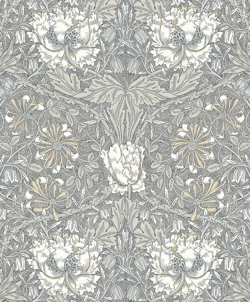 media image for Sample Ogee Flora Wallpaper in Stone Grey & Desert Sand 277