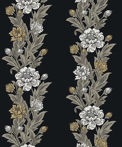 product image of Blooming Stripe Wallpaper in Ebony & Goldenrod 596