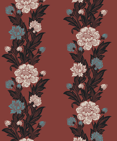 product image of Blooming Stripe Wallpaper in Pale Carmine & Aqua 548