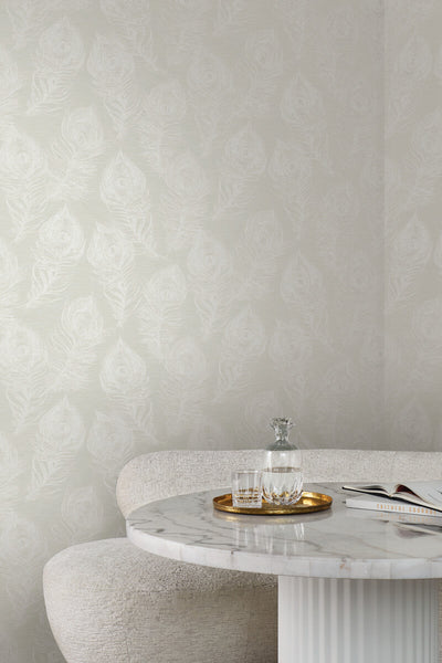product image for Regal Peacock Wallpaper in White 13