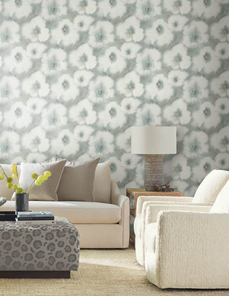 media image for Blended Floral Wallpaper in Aqua 265