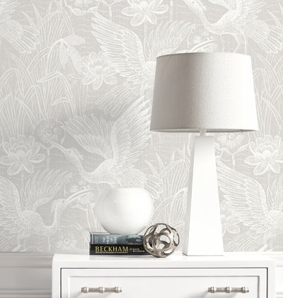 product image for White Heron Floral Wallpaper in Heron Neutral 96