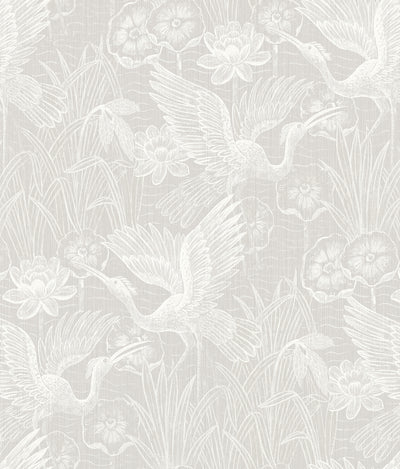 product image for White Heron Floral Wallpaper in Heron Neutral 44