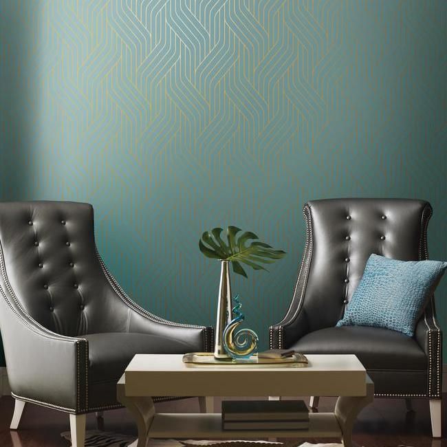 media image for Ebb And Flow Wallpaper in Blue and Gold by Antonina Vella for York Wallcoverings 273