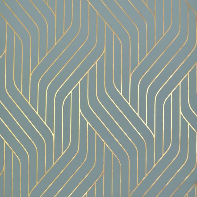 media image for sample ebb and flow wallpaper in blue and gold by antonina vella for york wallcoverings 1 28