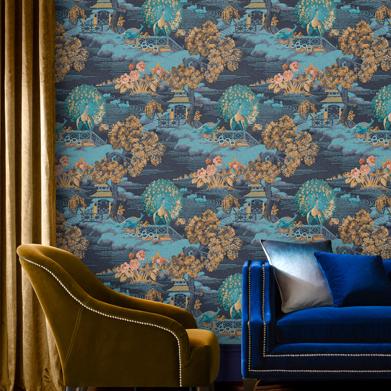media image for Edo Toile Wallpaper in Navy from the Exclusives Collection by Graham & Brown 29