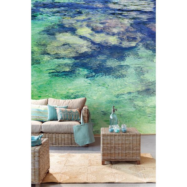 media image for El Aqua Aqua Tropical Moire Sea Wall Mural by Eijffinger for Brewster Home Fashions 235