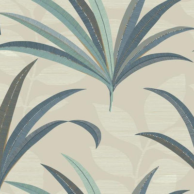 product image of El Morocco Palm Wallpaper in Beige and Blue from the Deco Collection by Antonina Vella for York Wallcoverings 573