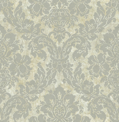 product image of sample embroidered damask wallpaper in cinder from the nouveau collection by wallquest 1 519