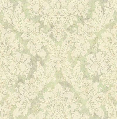 product image of sample embroidered damask wallpaper in lime from the nouveau collection by wallquest 1 562