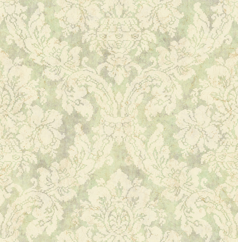 media image for Embroidered Damask Wallpaper in Lime from the Nouveau Collection by Wallquest 280