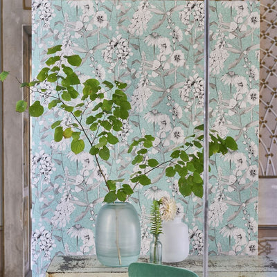 product image for Emelie Wallpaper in Aqua from the Mandora Collection by Designers Guild 34