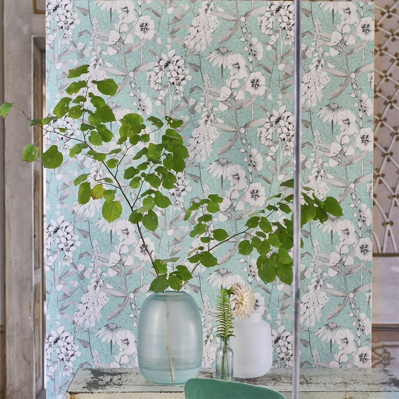 media image for Emelie Wallpaper in Aqua from the Mandora Collection by Designers Guild 237