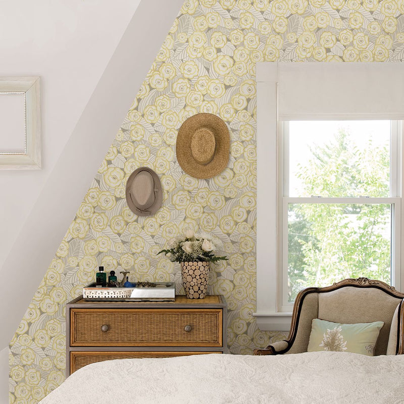 media image for Emery Floral Wallpaper in Light Yellow from the Bluebell Collection by Brewster Home Fashions 289