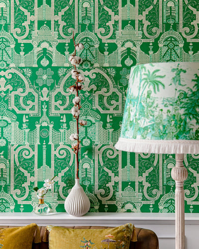 product image for Emperor's Labyrinth Wallpaper In Green and Orange from the Chinese Garden Collection by Mind the Gap 95