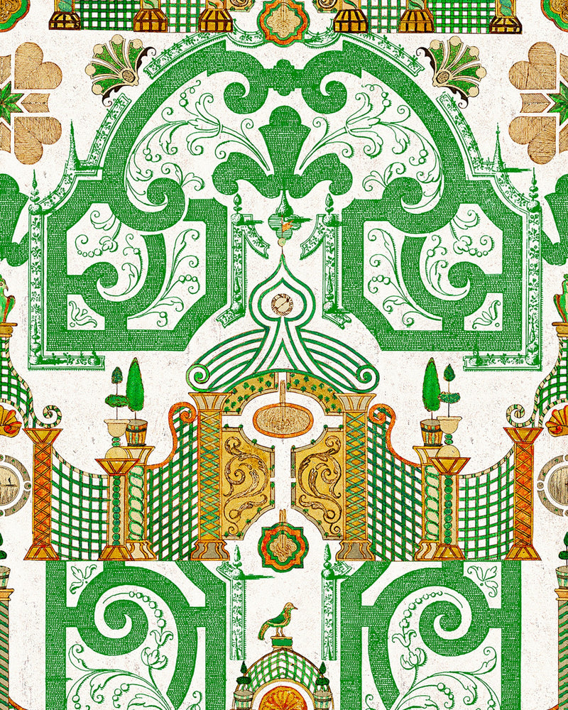 media image for sample emperors labyrinth wallpaper in green and orange from the chinese garden collection by mind the gap 1 245