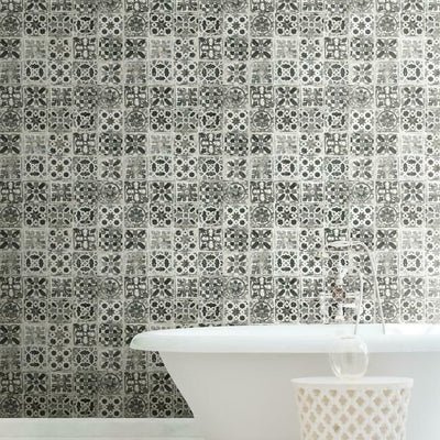 product image for Encaustic Tile Peel & Stick Wallpaper in Black from the Stonecraft Collection by York Wallcoverings 67