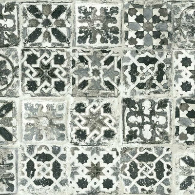 product image of Encaustic Tile Peel & Stick Wallpaper in Black from the Stonecraft Collection by York Wallcoverings 518