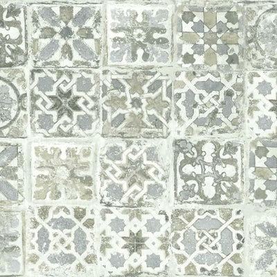 product image of Encaustic Tile Peel & Stick Wallpaper in Grey Natural from the Stonecraft Collection by York Wallcoverings 577