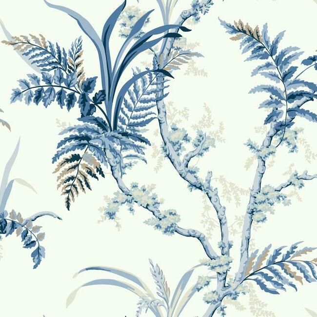 media image for Enchanted Fern Wallpaper in Blue from the Grandmillennial Collection by York Wallcoverings 286