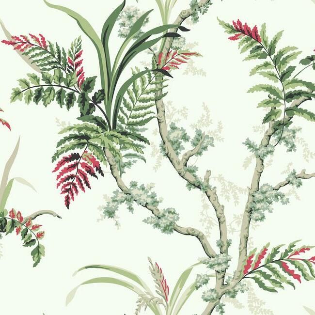 media image for Enchanted Fern Wallpaper in Green and Red from the Grandmillennial Collection by York Wallcoverings 279